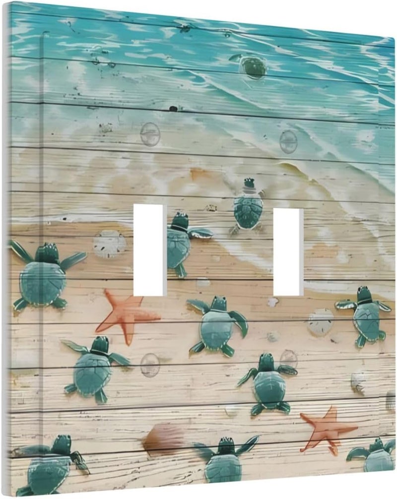 ranedula Turtle Beach Village Wood Double Toggle Light Switch Cover Decorative 2 Gang Wall Plate Electrical Faceplate for Bathroom Home Living Room Decor 5 x 4.9 In - Image 2